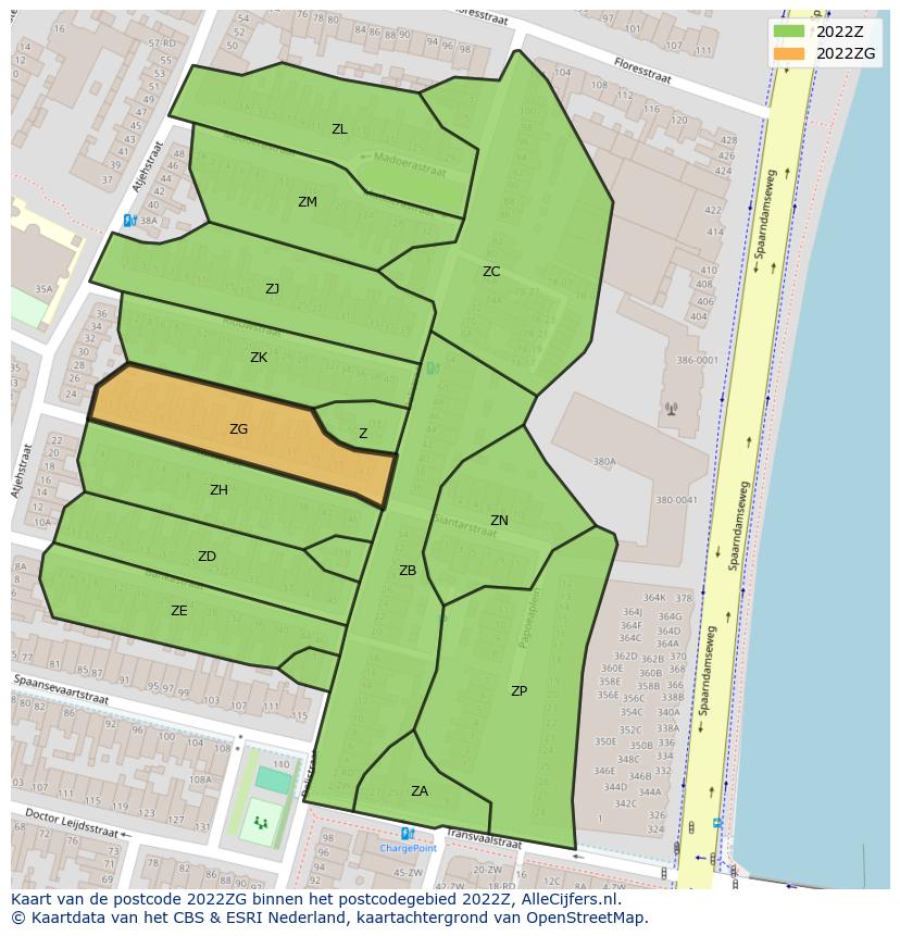 Afbeelding van het postcodegebied 2022 ZG op de kaart.