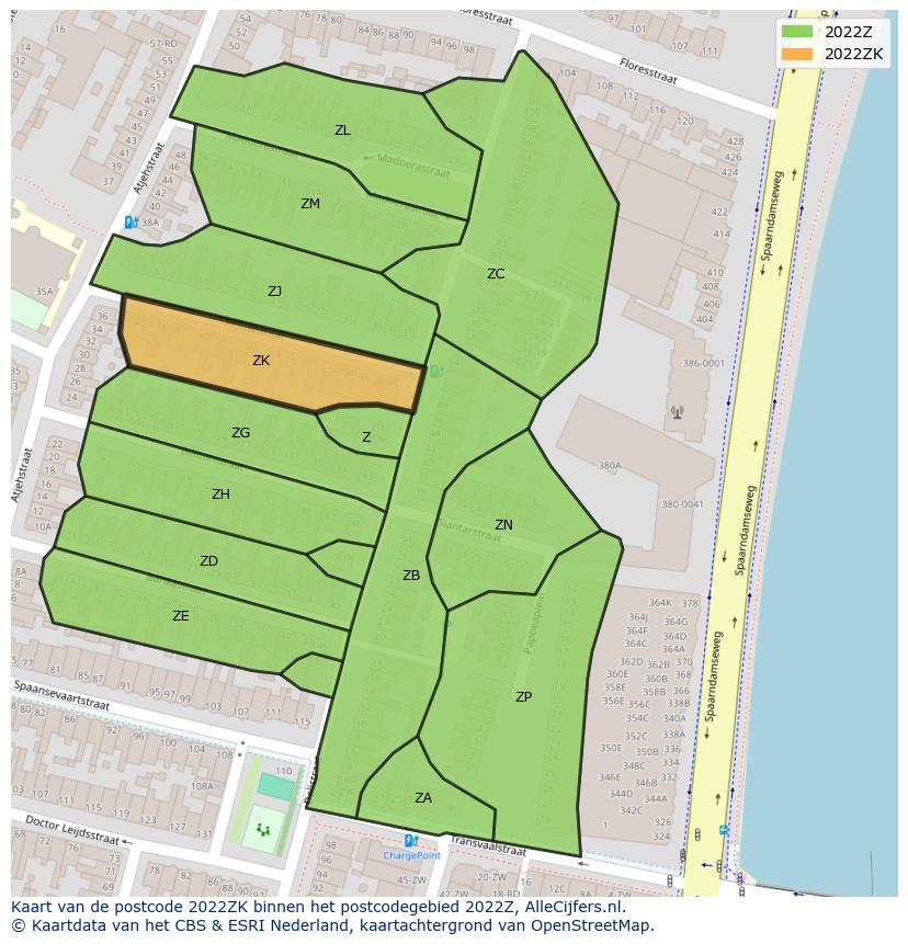 Afbeelding van het postcodegebied 2022 ZK op de kaart.
