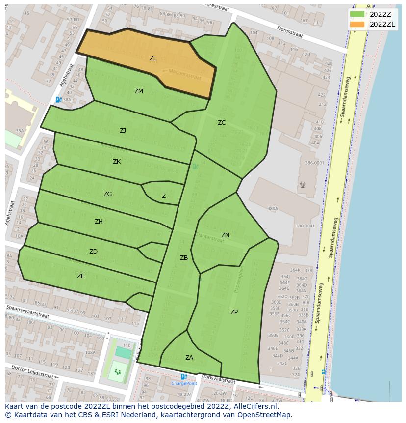 Afbeelding van het postcodegebied 2022 ZL op de kaart.