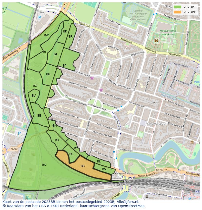 Afbeelding van het postcodegebied 2023 BB op de kaart.