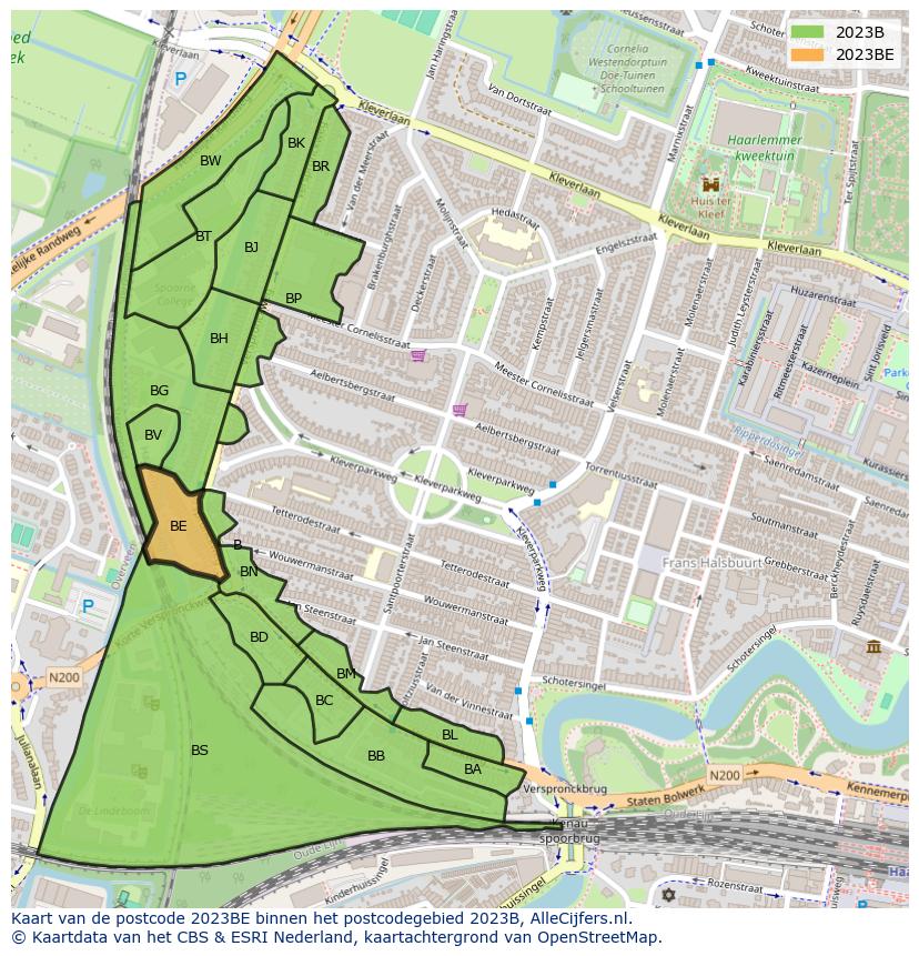 Afbeelding van het postcodegebied 2023 BE op de kaart.