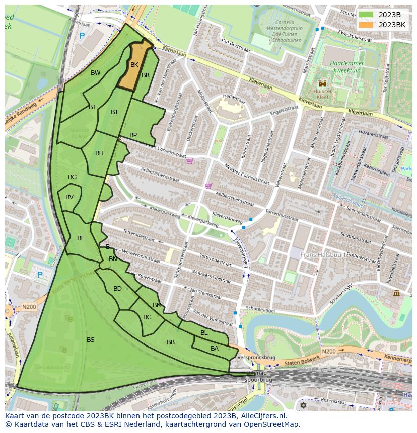 Afbeelding van het postcodegebied 2023 BK op de kaart.