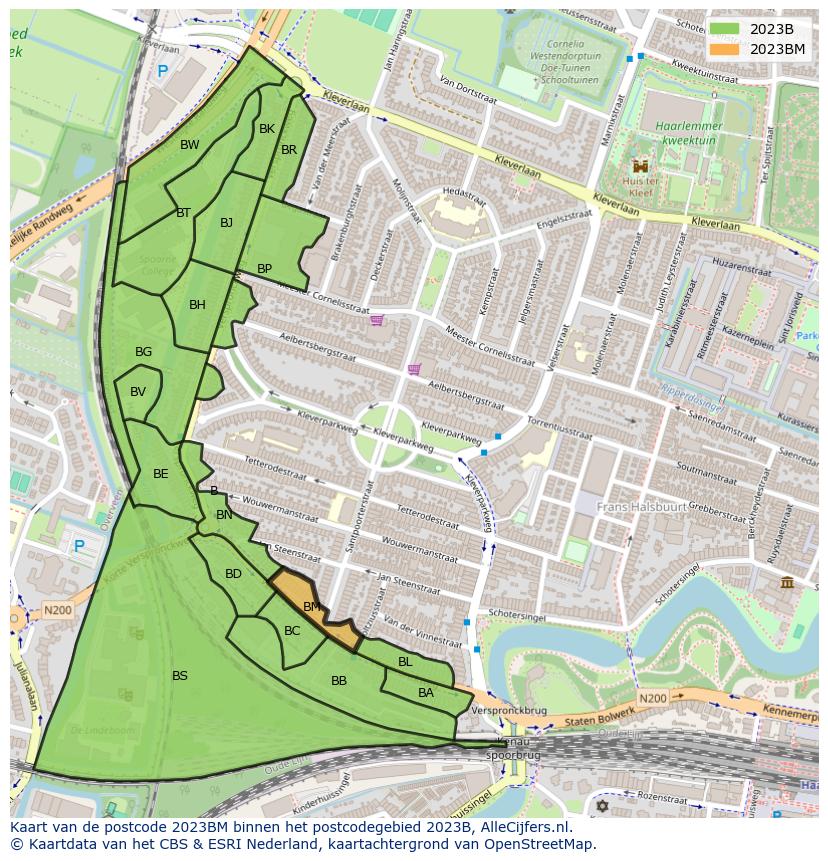 Afbeelding van het postcodegebied 2023 BM op de kaart.