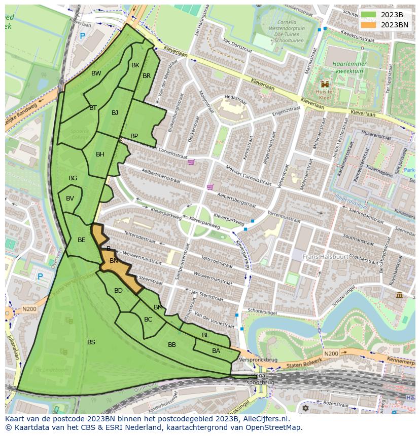 Afbeelding van het postcodegebied 2023 BN op de kaart.