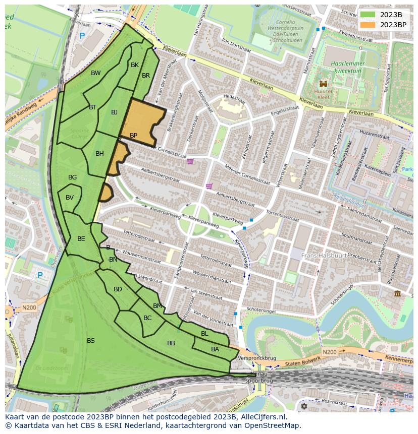 Afbeelding van het postcodegebied 2023 BP op de kaart.