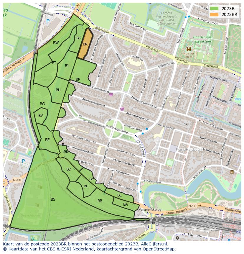 Afbeelding van het postcodegebied 2023 BR op de kaart.