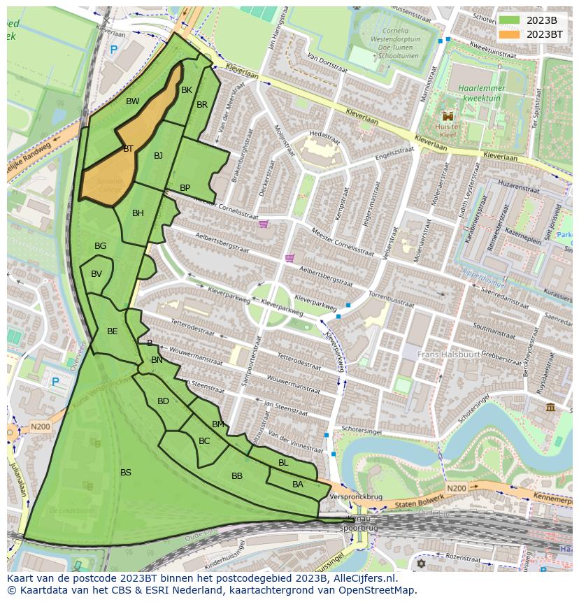 Afbeelding van het postcodegebied 2023 BT op de kaart.