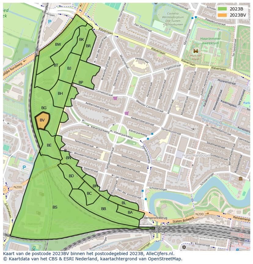 Afbeelding van het postcodegebied 2023 BV op de kaart.