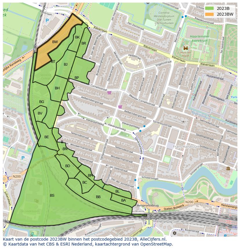 Afbeelding van het postcodegebied 2023 BW op de kaart.
