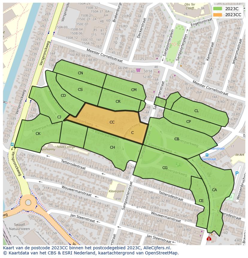 Afbeelding van het postcodegebied 2023 CC op de kaart.