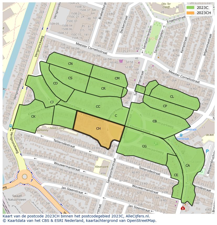 Afbeelding van het postcodegebied 2023 CH op de kaart.