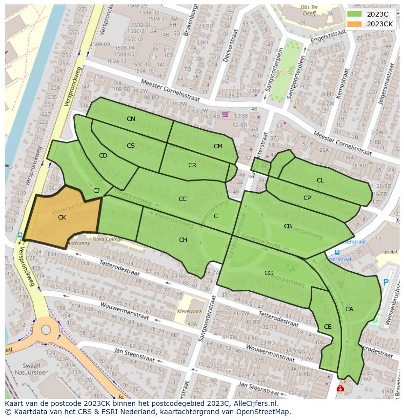Afbeelding van het postcodegebied 2023 CK op de kaart.