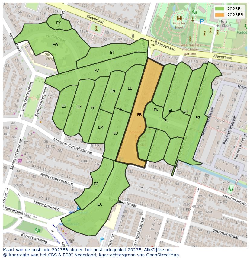 Afbeelding van het postcodegebied 2023 EB op de kaart.