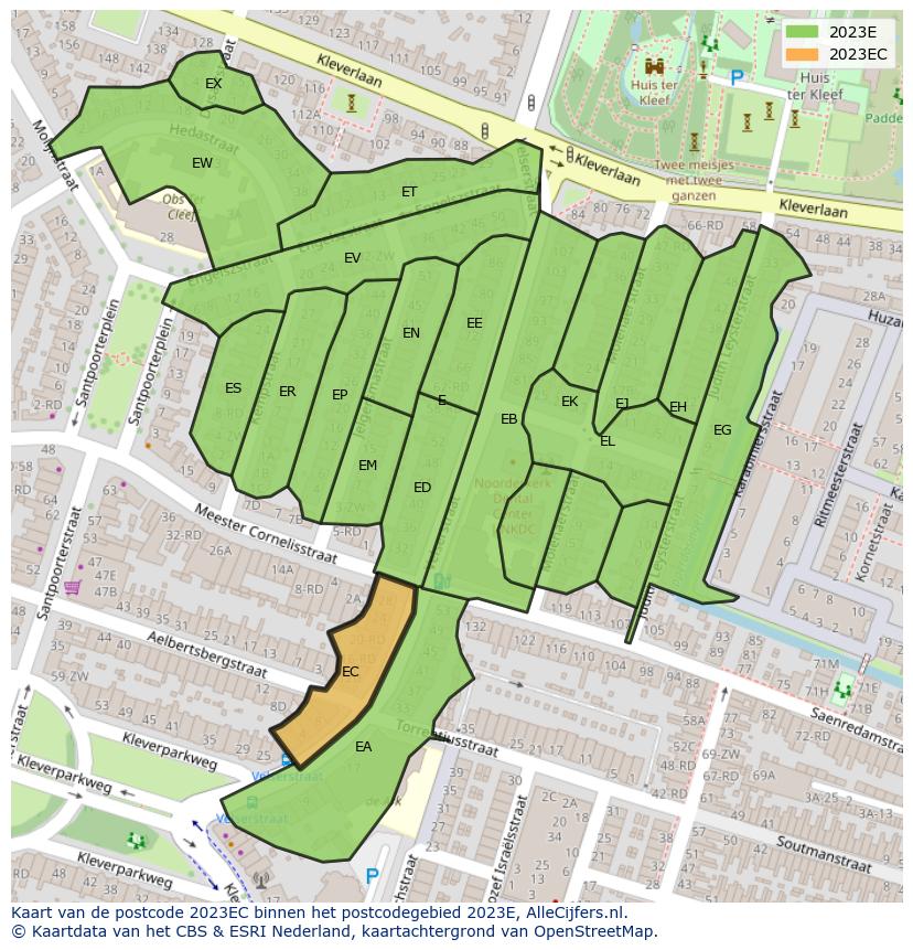 Afbeelding van het postcodegebied 2023 EC op de kaart.