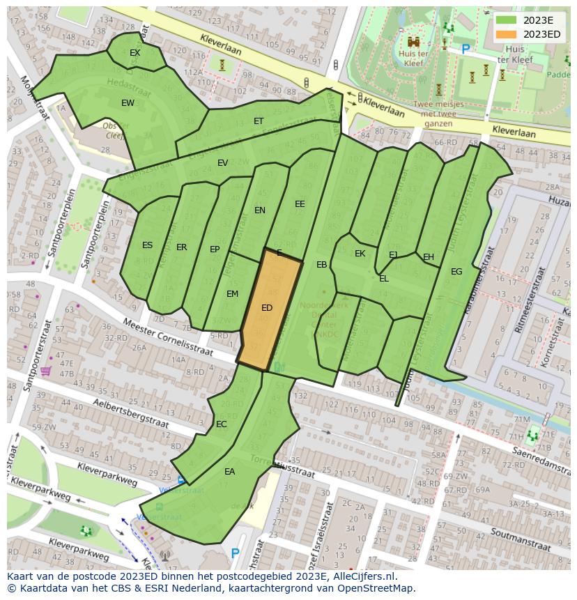 Afbeelding van het postcodegebied 2023 ED op de kaart.