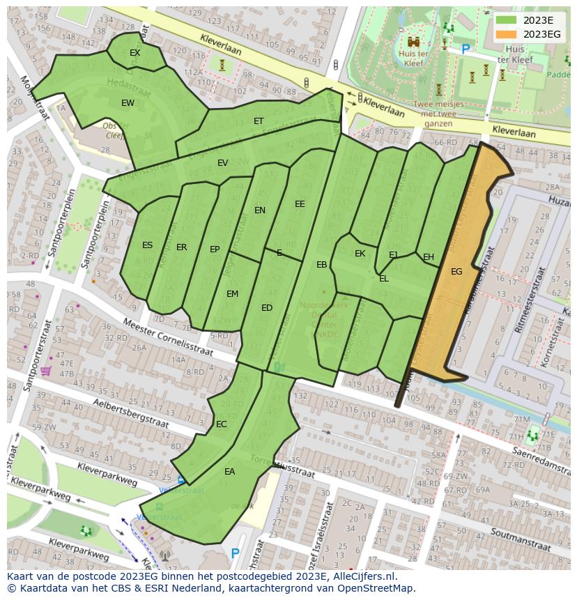 Afbeelding van het postcodegebied 2023 EG op de kaart.