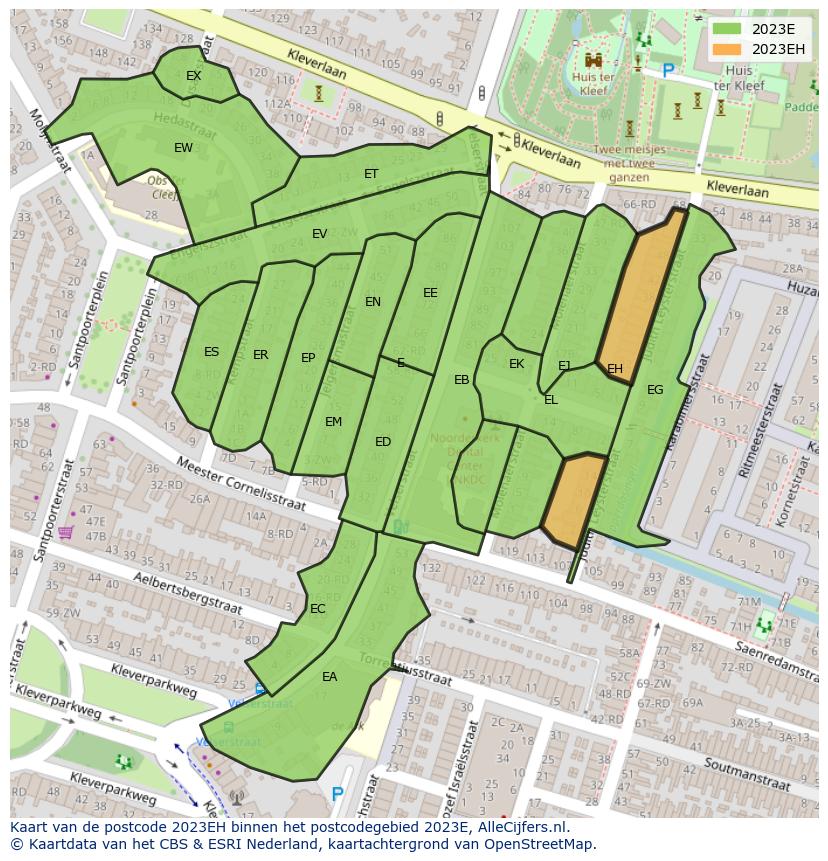 Afbeelding van het postcodegebied 2023 EH op de kaart.