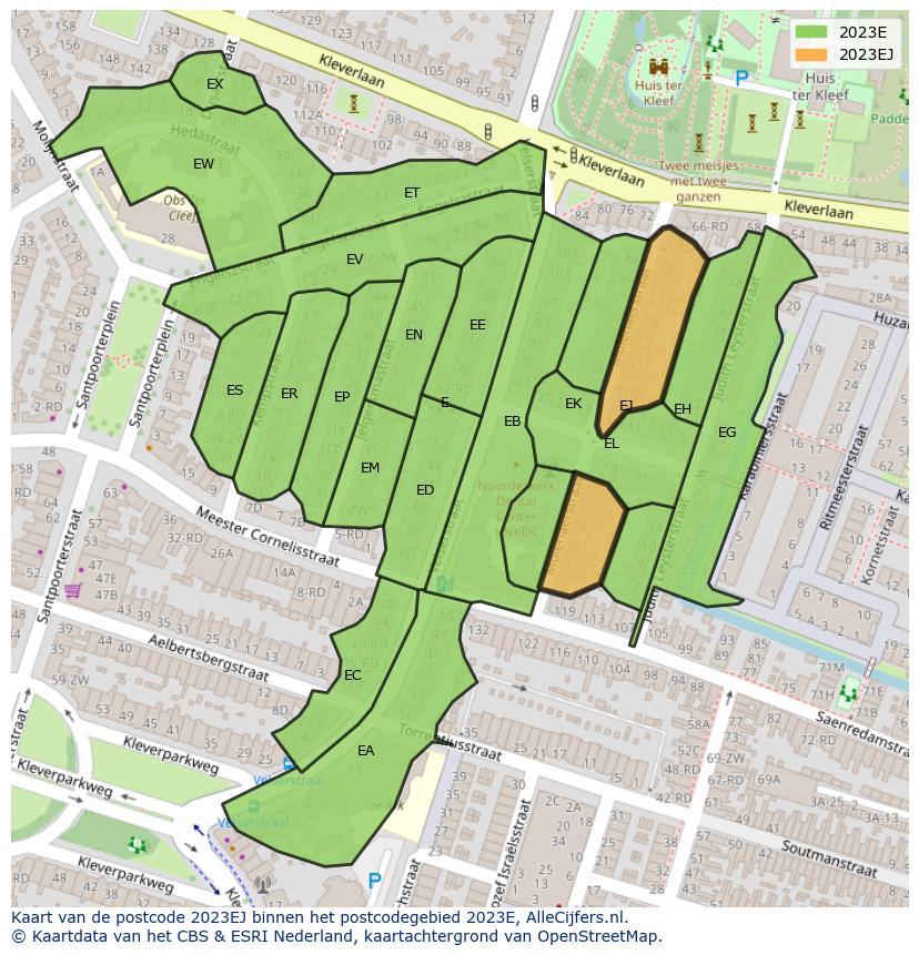 Afbeelding van het postcodegebied 2023 EJ op de kaart.