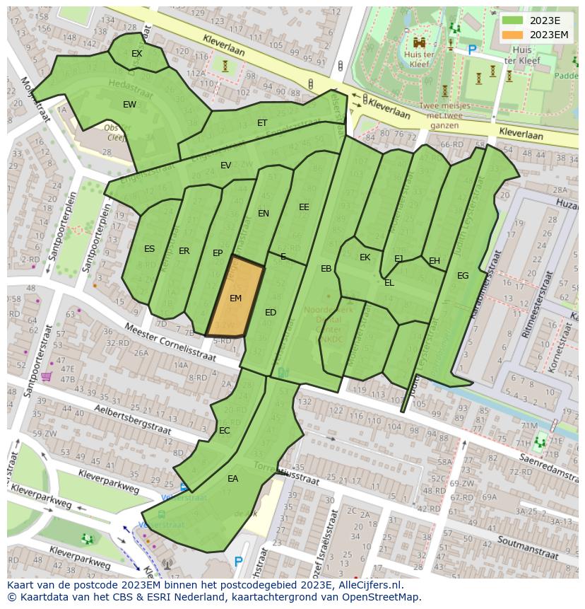 Afbeelding van het postcodegebied 2023 EM op de kaart.