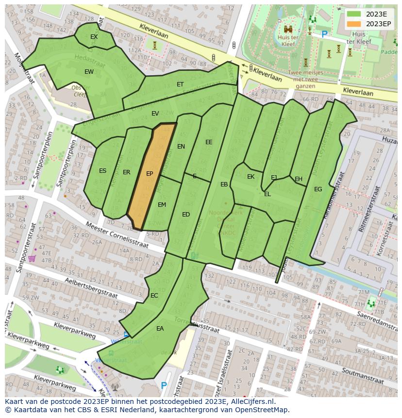 Afbeelding van het postcodegebied 2023 EP op de kaart.