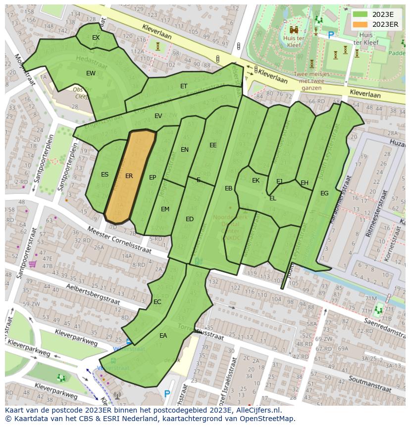 Afbeelding van het postcodegebied 2023 ER op de kaart.