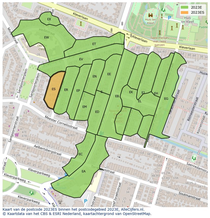 Afbeelding van het postcodegebied 2023 ES op de kaart.