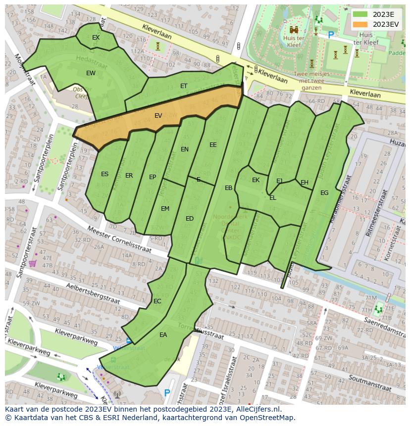 Afbeelding van het postcodegebied 2023 EV op de kaart.