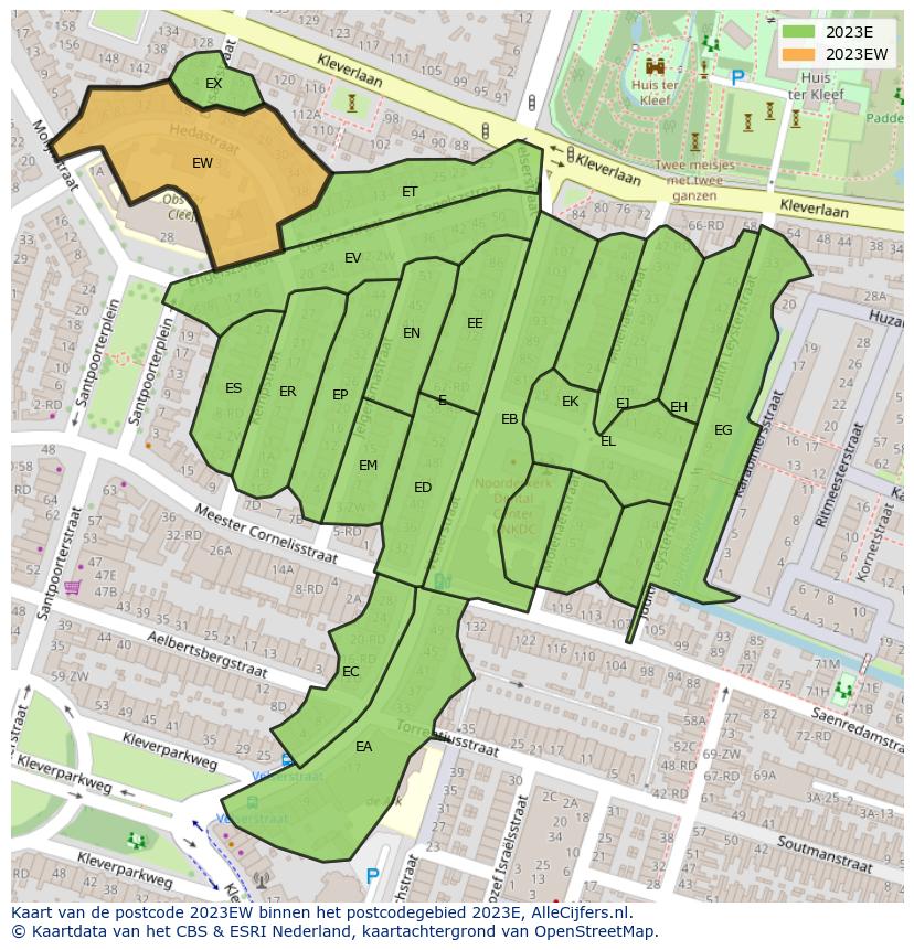 Afbeelding van het postcodegebied 2023 EW op de kaart.