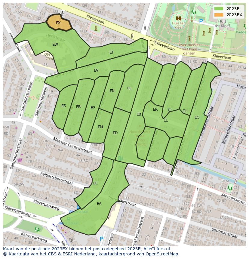 Afbeelding van het postcodegebied 2023 EX op de kaart.