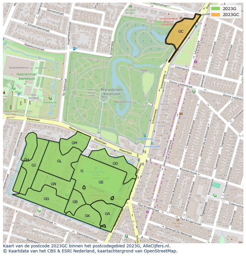 Afbeelding van het postcodegebied 2023 GC op de kaart.