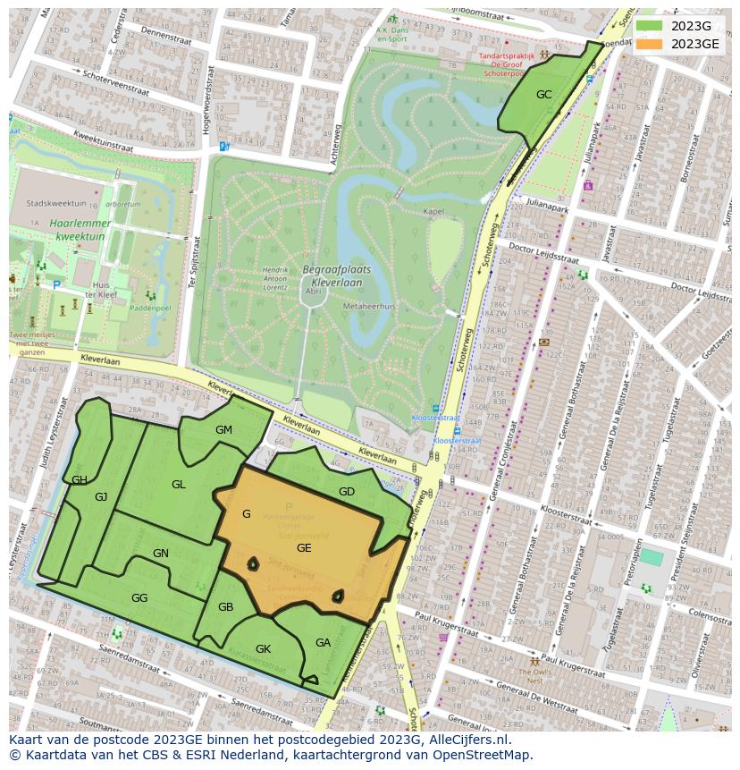 Afbeelding van het postcodegebied 2023 GE op de kaart.