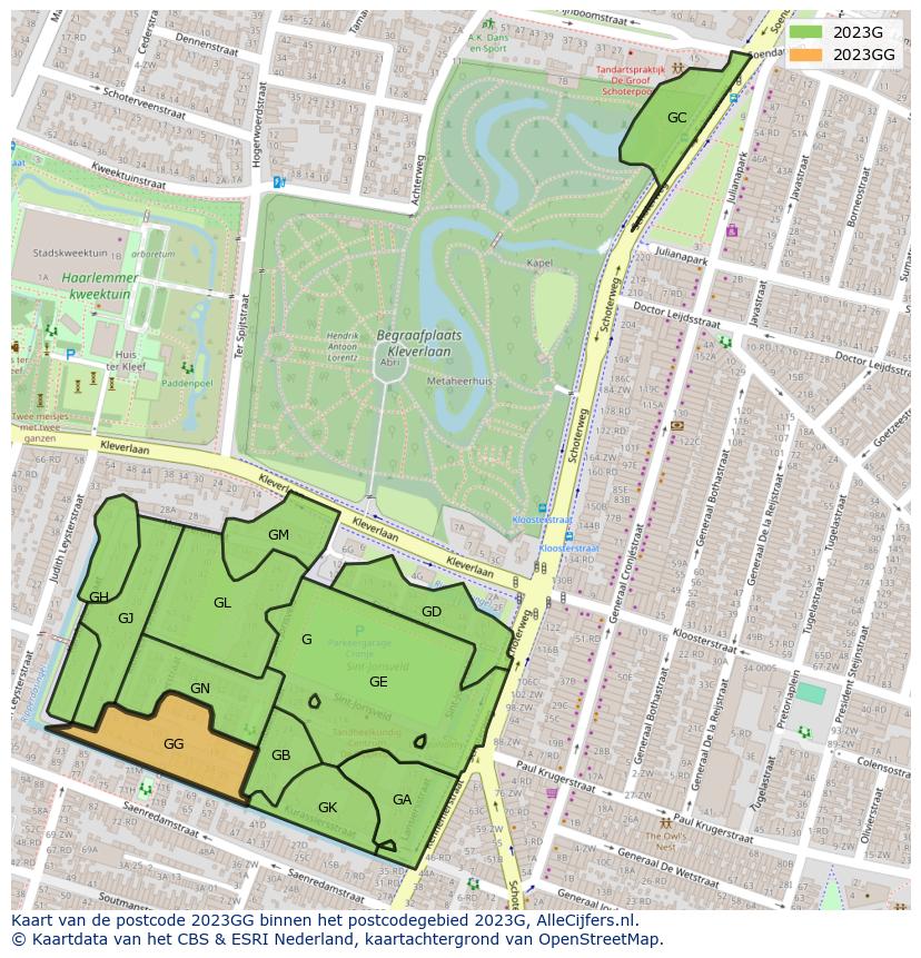 Afbeelding van het postcodegebied 2023 GG op de kaart.