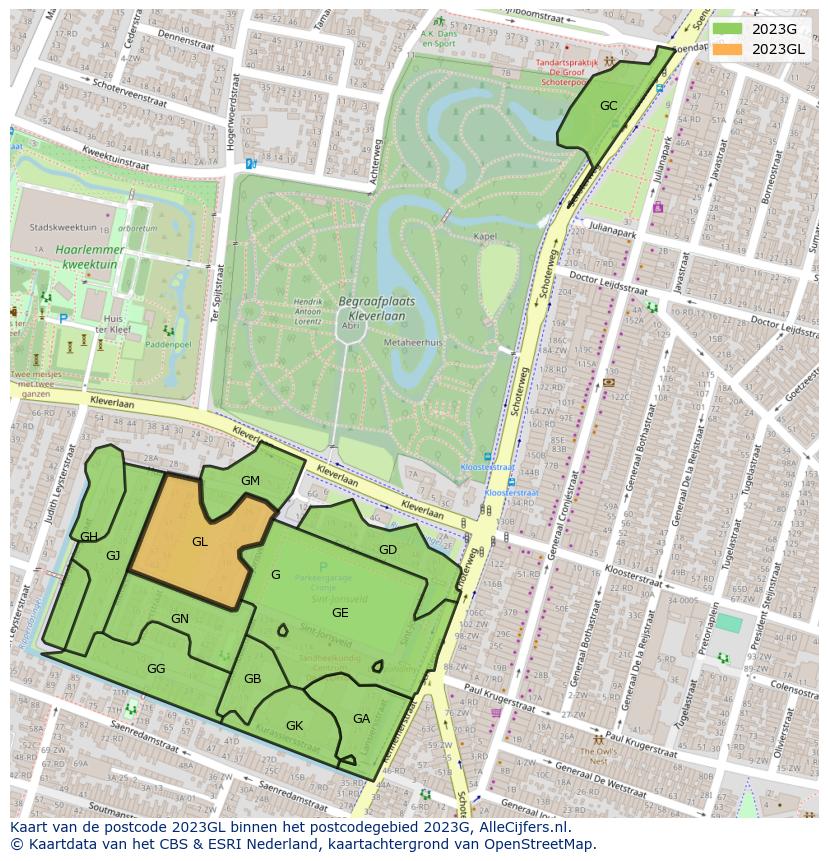 Afbeelding van het postcodegebied 2023 GL op de kaart.