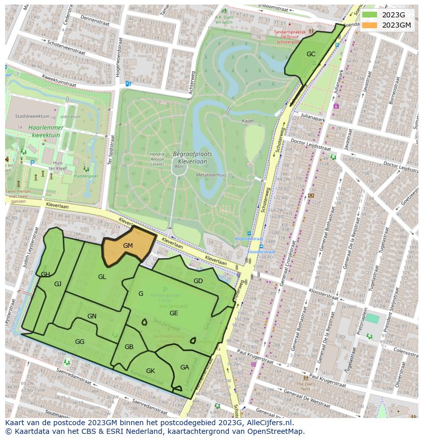 Afbeelding van het postcodegebied 2023 GM op de kaart.