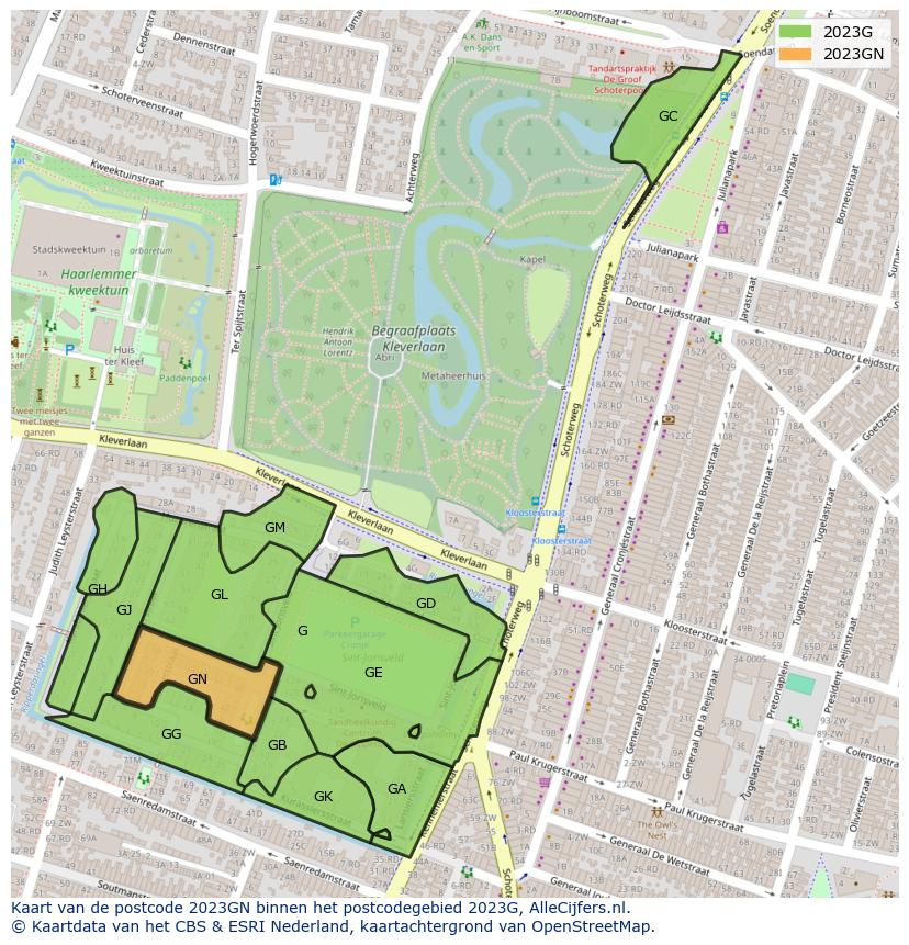 Afbeelding van het postcodegebied 2023 GN op de kaart.