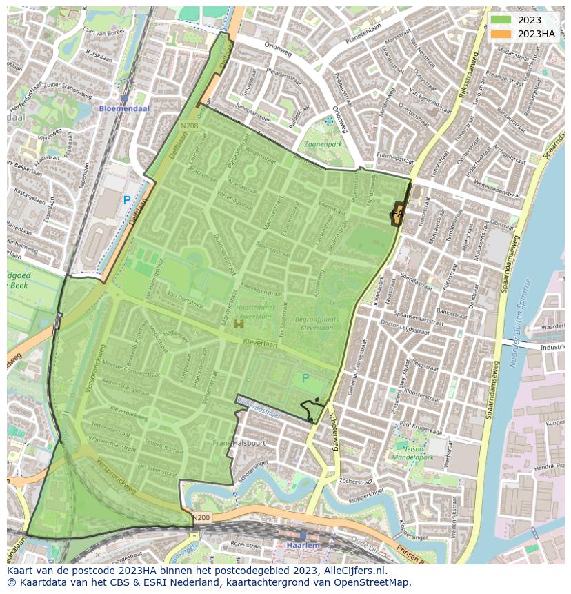 Afbeelding van het postcodegebied 2023 HA op de kaart.
