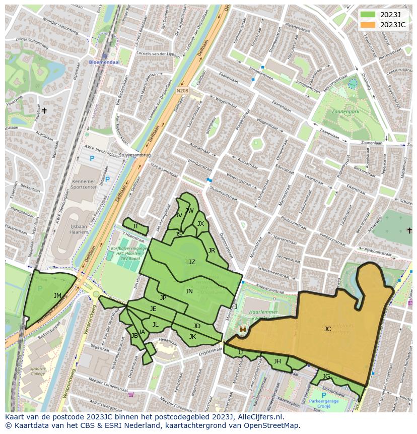 Afbeelding van het postcodegebied 2023 JC op de kaart.