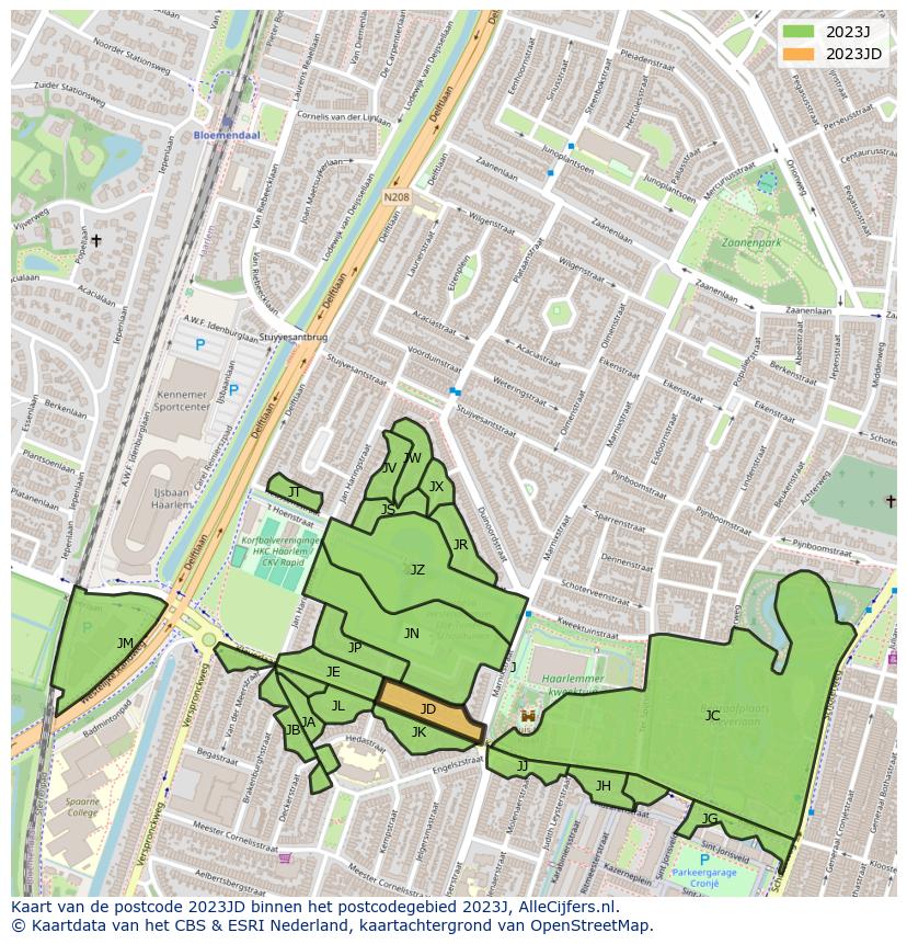 Afbeelding van het postcodegebied 2023 JD op de kaart.