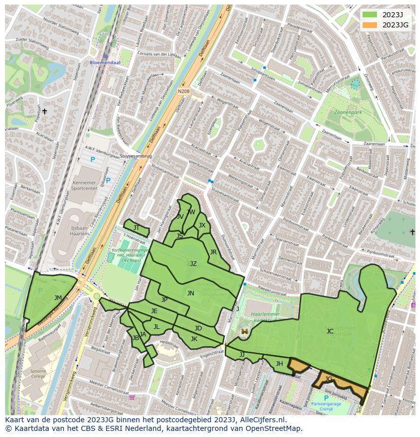 Afbeelding van het postcodegebied 2023 JG op de kaart.