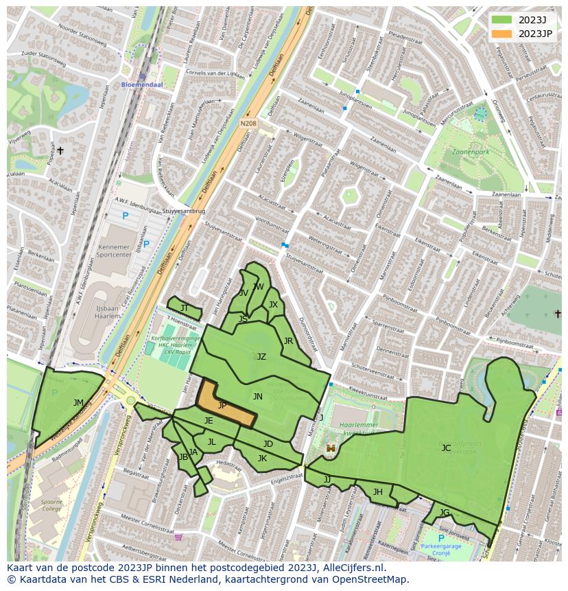 Afbeelding van het postcodegebied 2023 JP op de kaart.