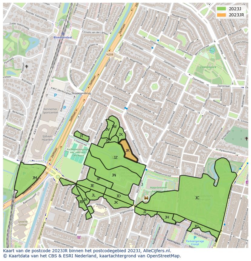 Afbeelding van het postcodegebied 2023 JR op de kaart.