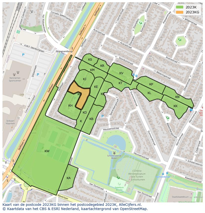 Afbeelding van het postcodegebied 2023 KG op de kaart.