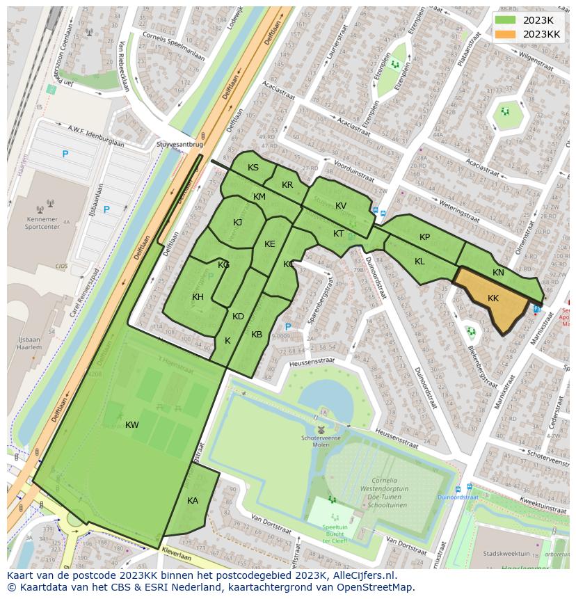 Afbeelding van het postcodegebied 2023 KK op de kaart.