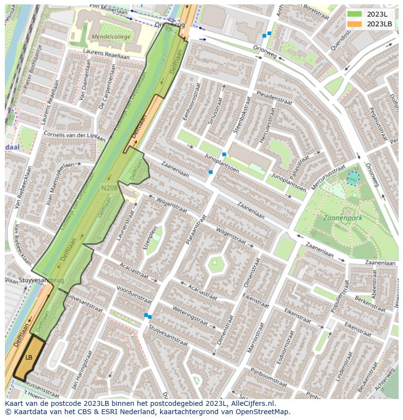 Afbeelding van het postcodegebied 2023 LB op de kaart.