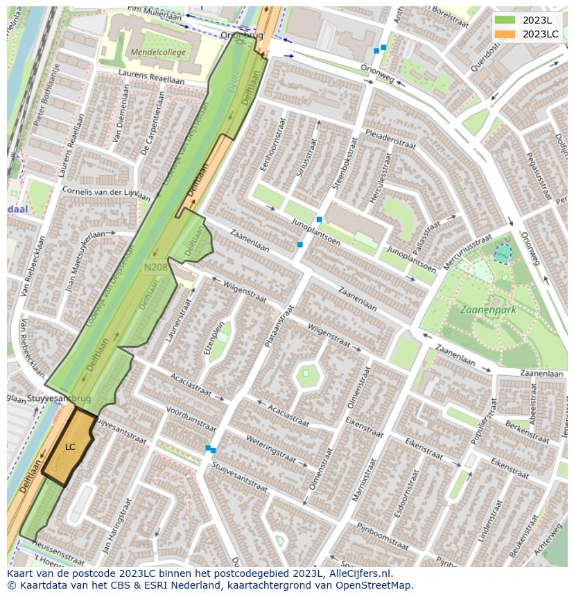 Afbeelding van het postcodegebied 2023 LC op de kaart.