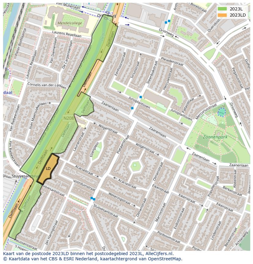 Afbeelding van het postcodegebied 2023 LD op de kaart.