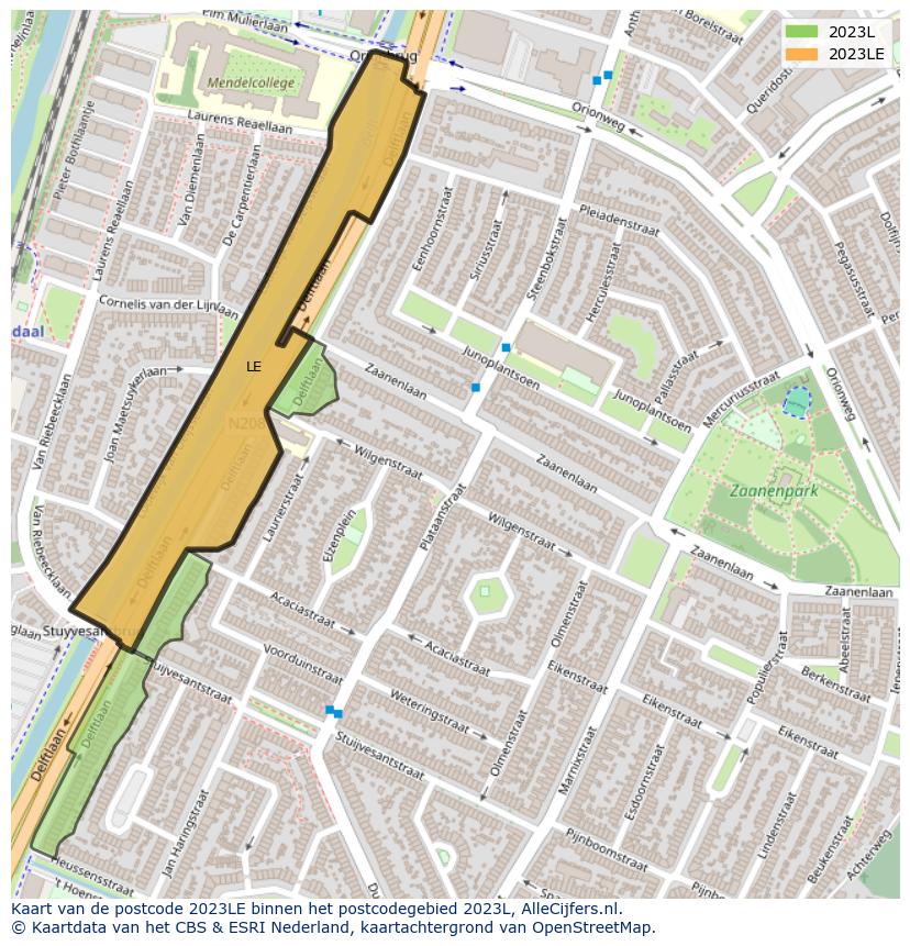 Afbeelding van het postcodegebied 2023 LE op de kaart.