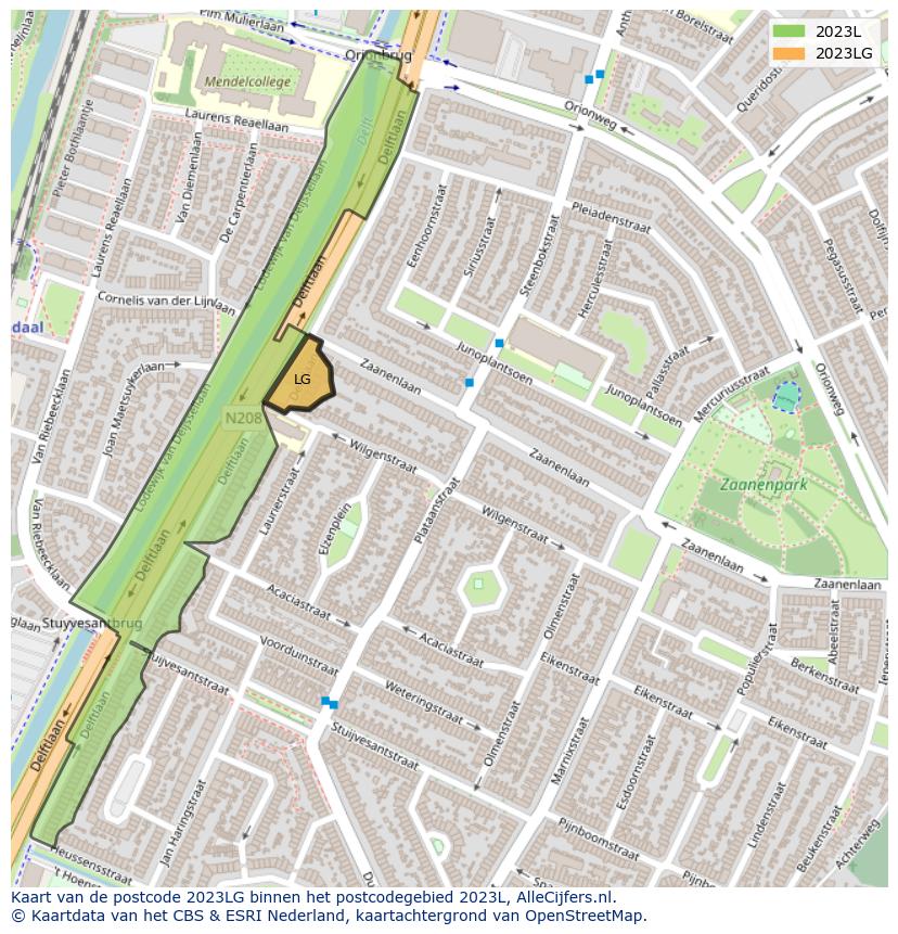 Afbeelding van het postcodegebied 2023 LG op de kaart.