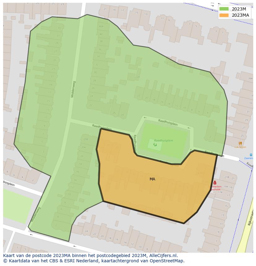 Afbeelding van het postcodegebied 2023 MA op de kaart.