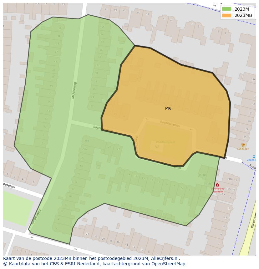 Afbeelding van het postcodegebied 2023 MB op de kaart.